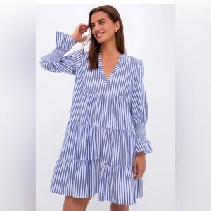 Blue and White Striped Cotton Poplin Dress